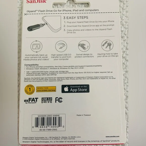 SanDisk iXpand Flash Drive Go 256GB - Picture 2 of 2